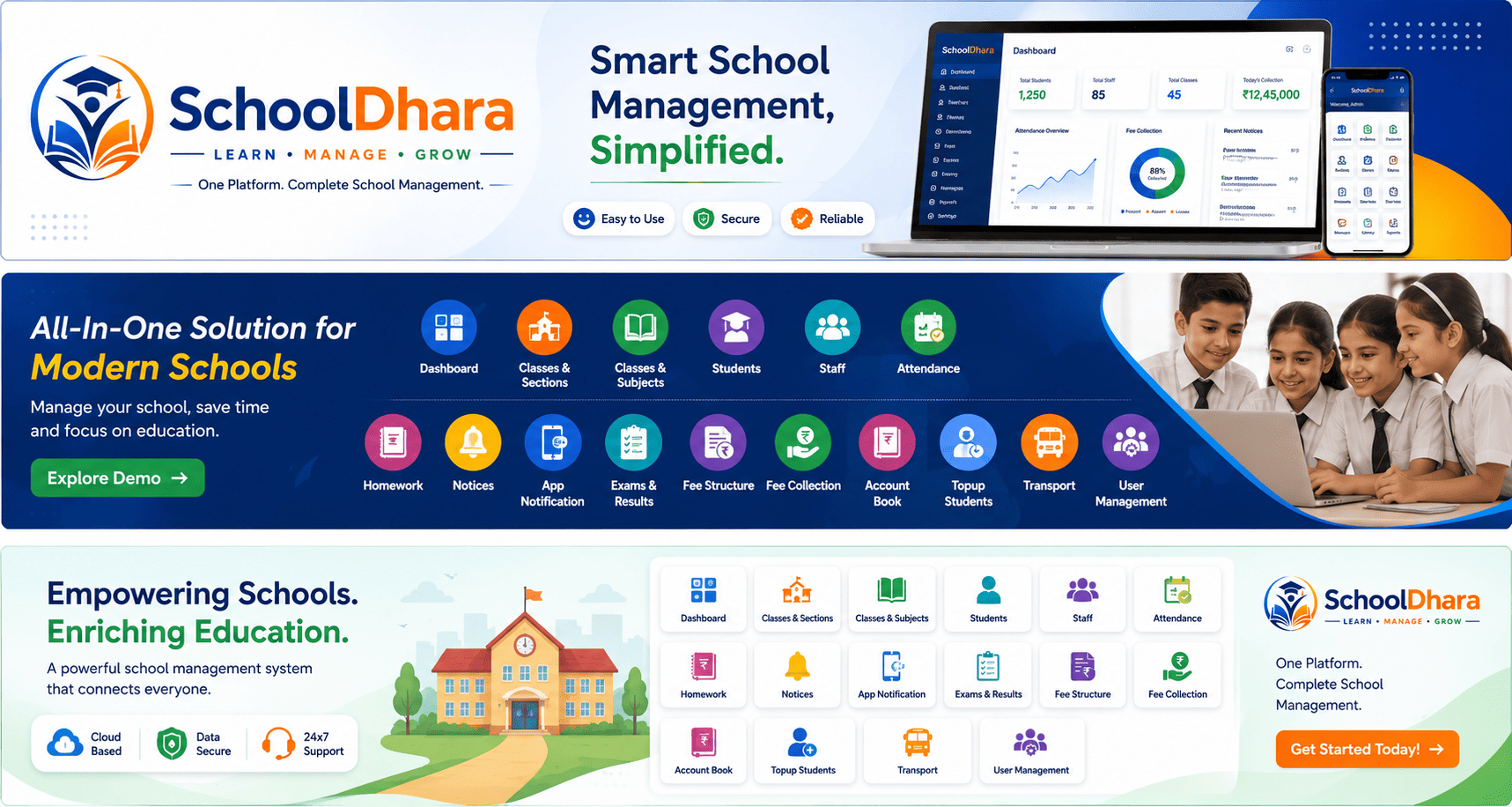 SchoolDhara School ERP – Laptop and Mobile Dashboard